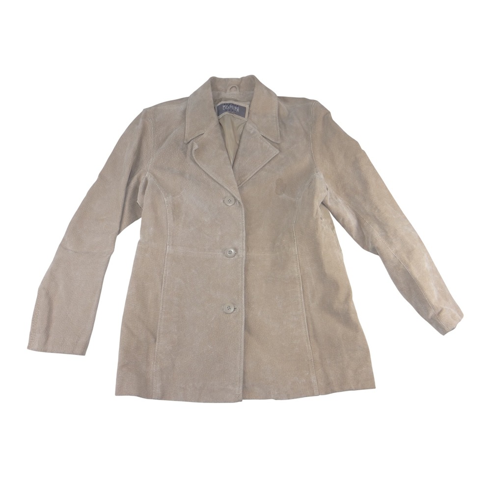 Wilsons Leather Tan Beige Suede Blazer Jacket 3-Button‎ Professional Womens Med